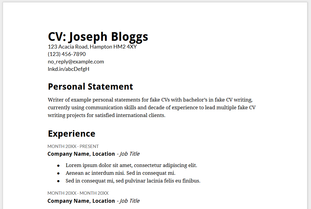 personal statement resume